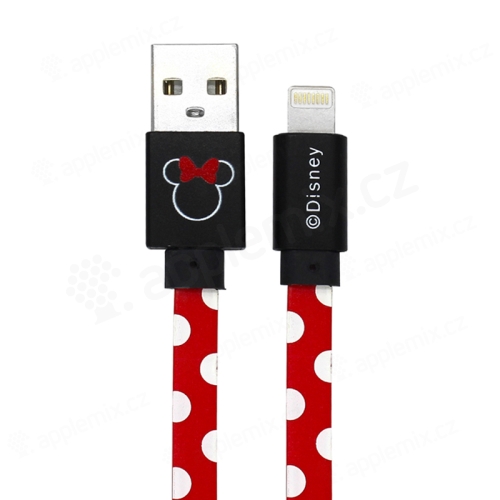 Synchronizačný a nabíjací kábel DISNEY pre zariadenia Apple - Minnie Mouse - bodky - červený