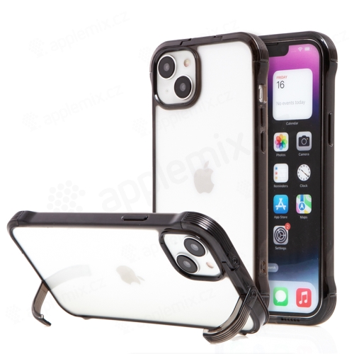 Kryt pre Apple iPhone 15 - plast / guma - multifunkčný stojan - priehľadný / čierny