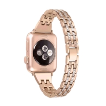Řemínek pro Apple Watch 45mm / 44mm / 42mm - s kamínky - kovový - Rose Gold růžový