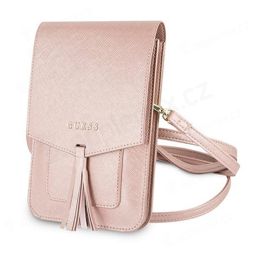 GUESS Saffiano puzdro / kabelka - 2x vrecko + popruh cez rameno - umelá koža - ružová