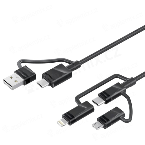 Synchronizačný a nabíjací kábel PROMATE 5v1 - USB-A / USB-C na USB-C / Lightning / MicroB - 1,2 m - čierny