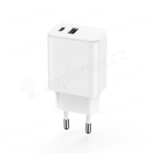 20W EU adaptér MAXLIFE - USB-A + USB-C Power Delivery - biely