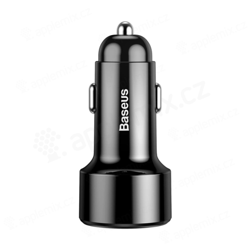 Nabíjačka do auta BASEUS - USB + USB-C - 45W rýchle nabíjanie + LCD displej s napätím batérie - čierna