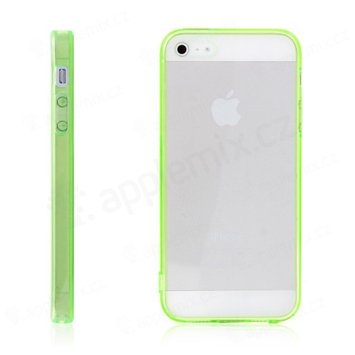 Ochranný plasto-gumový kryt s antiprachovou záslepkou pro Apple iPhone 5 / 5S / SE - průhledný se zeleným rámečkem