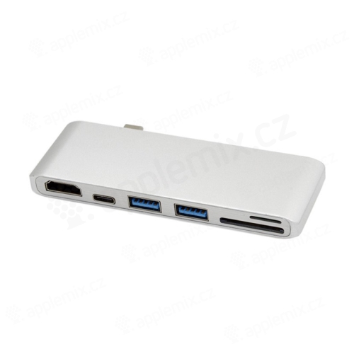 Adaptér USB-C na USB-C + 2x USB-A 3.0 + SD + MicroSD + HDMI - bez kábla - kov - strieborný