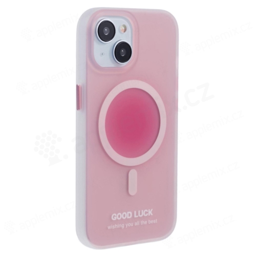 Kryt pro Apple iPhone 15 - podpora MagSafe - GOOD LUCK - průsvitný - růžový
