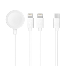 Synchronizační a nabíjecí kabel 3v1 - USB-C /  2x Lightning pro Apple iPhone / iPad + Apple Watch - 1,2m - bílý