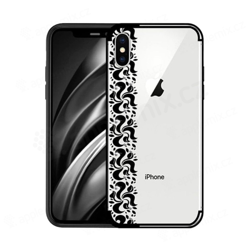 Kryt pre Apple iPhone X - plast / guma - ornamenty a kamienky - priehľadný / čierny