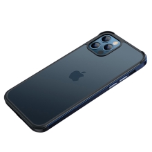 Kryt SULADA pro Apple iPhone 12 / 12 Pro - kovový / silikonový - modrý rámeček / černý