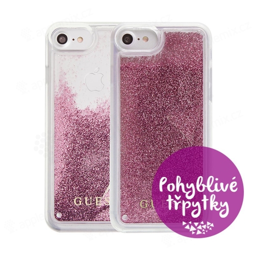 Kryt GUESS Triangle pro Apple iPhone 6 / 6S / 7 / 8 - plastový - glitter / Rose Gold růžové třpytky