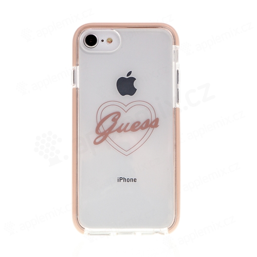 Kryt GUESS Heart pro Apple iPhone 6 / 6S / 7 / 8 - gumový - růžový / průhledný