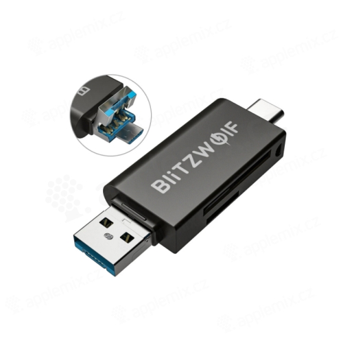 Čtečka paměťových karet SD / Micro SD BLITZWOLF - USB-A / USB-C / Micro USB - černá