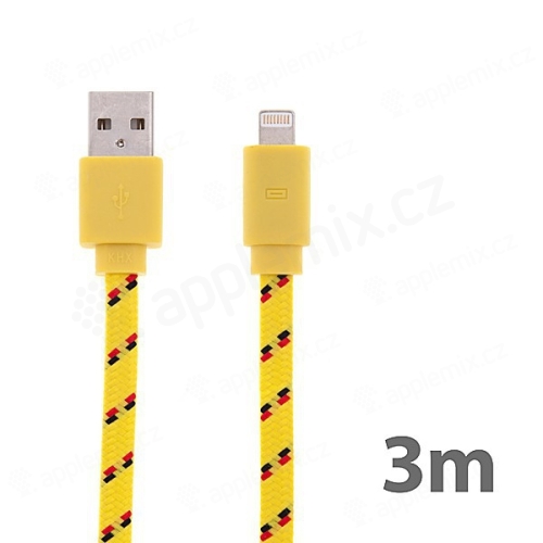 Synchronizační a nabíjecí kabel Lightning pro Apple iPhone / iPad / iPod - tkanička - plochý žlutý - 3m