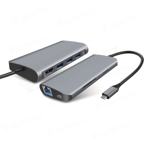 Dokovacia stanica / replikátor portov pre Apple MacBook - USB-C na USB-C + 3x USB-A + SD + HDMI + ethernet - sivá