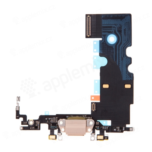 Napájací a dátový konektor s flex káblom + GSM anténa + mikrofóny pre Apple iPhone 8 / SE (2020) - zlatý - kvalita A+