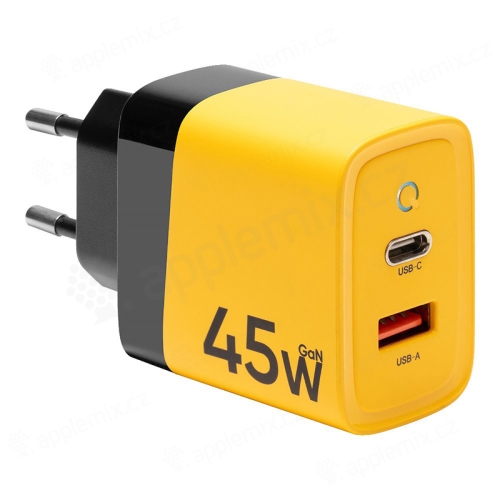 Nabíječka / EU napájecí adaptér TACTICAL Microgrid - USB-A + USB-C - 45W - GaN - žlutá