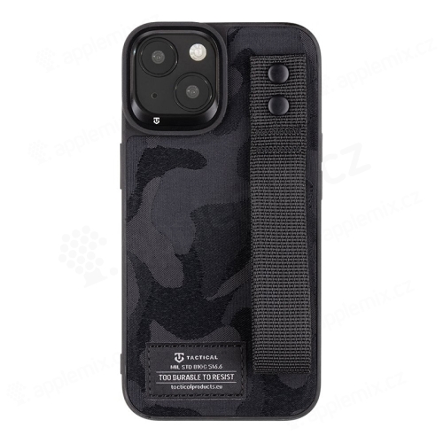 Kryt TACTICAL Camo pro Apple iPhone 14 - látkový maskáč + poutko s nýty - plastový / gumový - černý