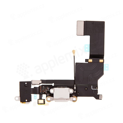 Napájací a dátový konektor s ohybom + konektor audio jack + mikrofón pre Apple iPhone SE - biely - kvalita A+