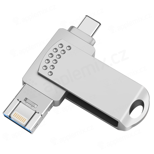 USB flashdisk pre Apple iPhone / iPad a ďalšie zariadenia - USB-A / USB-C / Lightning - kovový - strieborný
