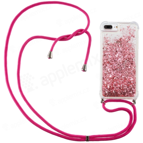 Kryt pro Apple iPhone 7 Plus / 8 Plus - šňůrka - pohyblivé třpytky - růžový