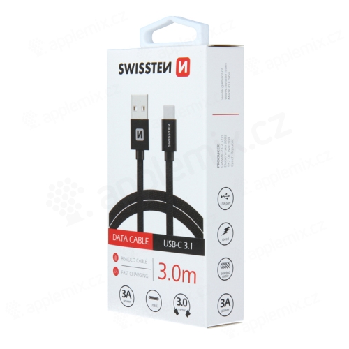 Nabíjecí kabel SWISSTEN Textile pro Apple iPhone / iPad - USB-C / USB-C - 3m - tkanička - černý