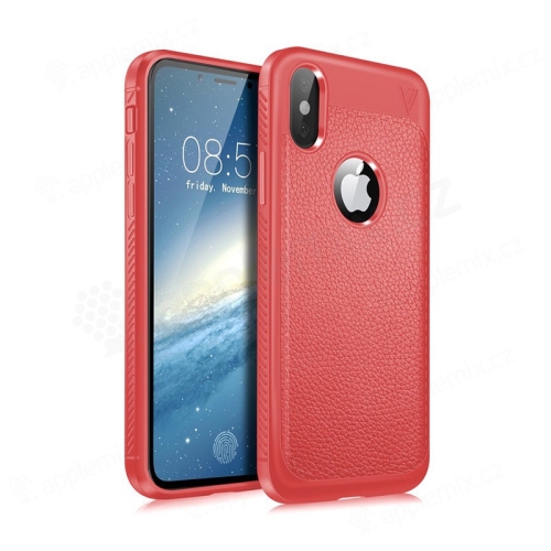 Kryt LENUO pro Apple iPhone X - textura kůže - gumový - červený
