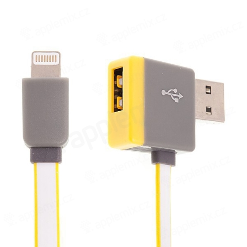 Synchronizační a nabíjecí kabel Lightning - pravoúhlý USB konektor + připojovací USB port - žlutý - 1m