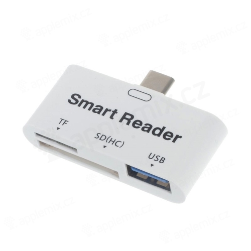 Čtečka karet 3v1 micro SD (TF) / SD (HC) / USB - USB-C konektor - bílá