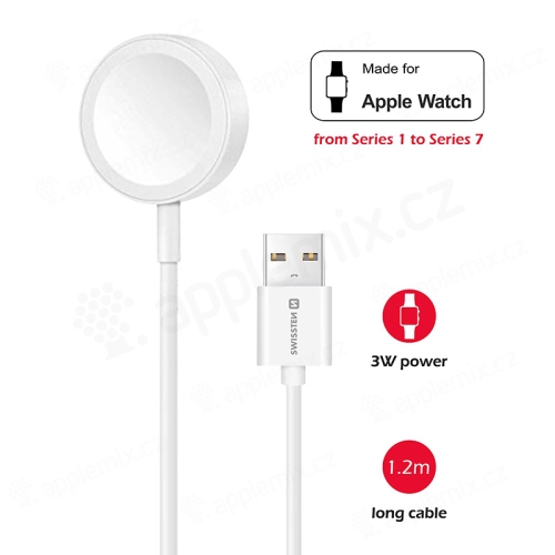 SWISSTEN USB-A magnetický nabíjací kábel pre Apple Watch - 1,2 m - biely