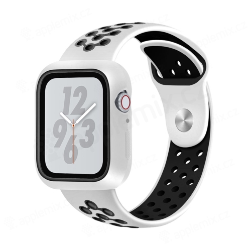 Řemínek pro Apple Watch 44mm Series 4 + ochranný rámeček - silikonový - bílý / černý