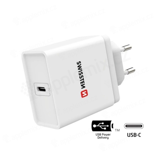 18W EU napájecí adaptér / nabíječka SWISSTEN - rychlonabíjecí - USB-C pro Apple iPhone / iPad - bílý