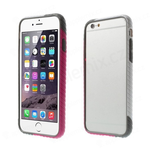 Plasto-gumový rámeček / bumper pro Apple iPhone 6 / 6S - vroubkatý černo-růžovo-šedý