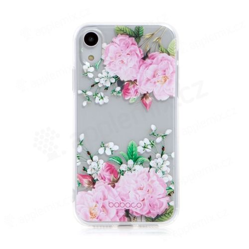 Kryt BABACO pro Apple iPhone Xr - gumový - květiny - průhledný