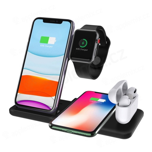 Stojánek / bezdrátová nabíječka Qi 4v1 - 2x Apple iPhone + Watch + AirPods - nastavitelný - černý