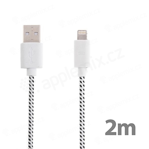 Synchronizační a nabíjecí kabel Lightning pro Apple iPhone / iPad / iPod - tkanička - bílý -  2m