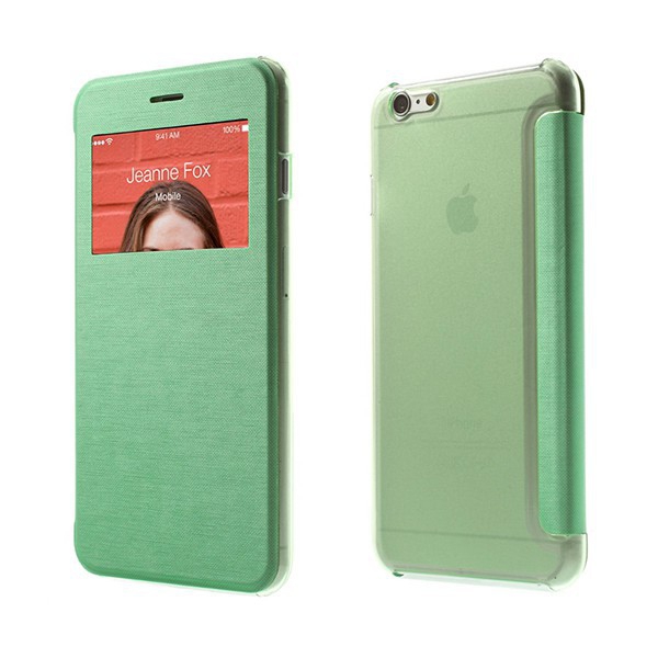 Flipové pouzdro pro Apple iPhone 6 Plus / 6S Plus s průhledným prvkem / výřezem pro displej - zelené