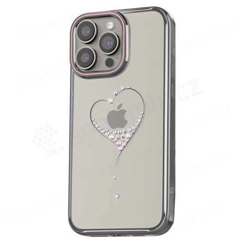 Kryt KINGXBAR Wish pre Apple iPhone 15 Pro - s kamienkami - plast/guma - strieborné srdce