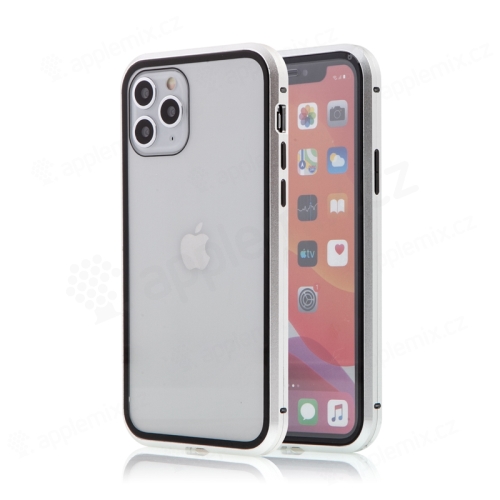 Kryt pre Apple iPhone 11 Pro - magnetické pripevnenie - sklo / kov - 360° ochrana - priehľadný / strieborný