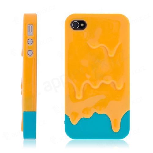 Plastový kryt pro Apple iPhone 4 / 4S - tající zmrzlina - oranžovo-modrý