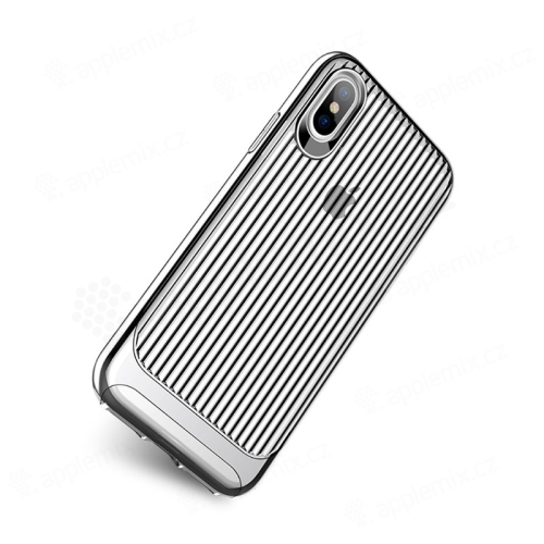 Kryt USAMS pro Apple iPhone X - vroubkovaný - plastový / gumový - průhledný / stříbrný