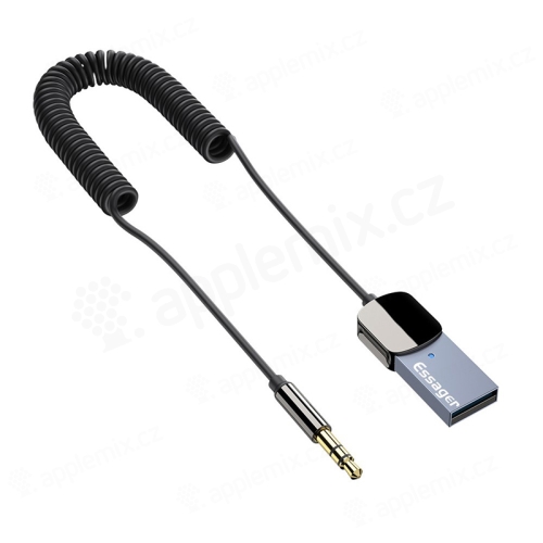 Bluetooth hudební přijímač ESSAGER zabudovaný v kabelu USB-A / 3,5mm jack Aux - kroucený - šedý