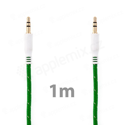Propojovací audio jack kabel 3,5mm pro Apple iPhone / iPad / iPod a další zařízení - tkanička - zelený - 1m