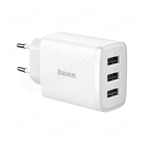 Nabíjačka / napájací adaptér EÚ BASEUS - 3x USB - 17W - biely