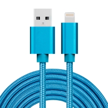 Synchronizační a nabíjecí kabel - Lightning pro Apple zařízení - tkanička - kovové koncovky - modrý - 3m