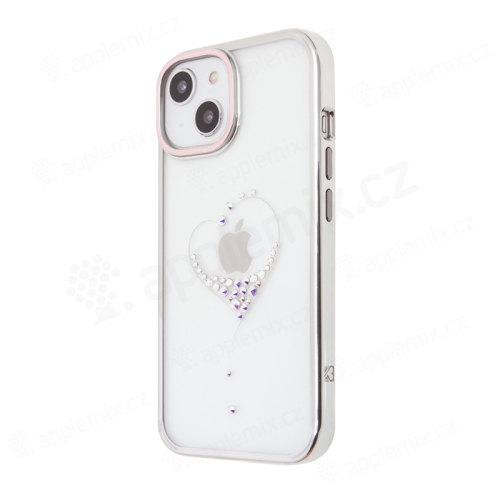 Kryt KINGXBAR Wish pre Apple iPhone 15 - s kamienkami - plast/guma - strieborné srdce