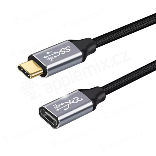 Kabel USB-C samec / USB-C samice - prodlužovací - 3m - tkanička - kovové koncovky - černý