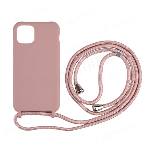 Kryt pre Apple iPhone 11 + farebná šnúrka - gumový - ružový