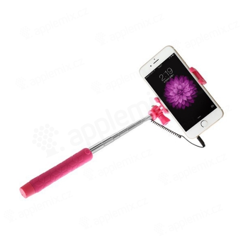 Teleskopická selfie tyč / monopod BASEUS - kabelová spoušť - růžová