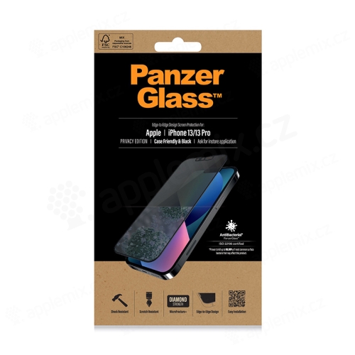 Tvrdené sklo PANZERGLASS pre Apple iPhone 13 / 13 Pro - čierny rám - ochrana súkromia - 0,4 mm