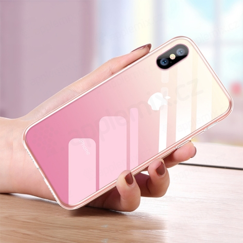 Kryt CAFELE pro Apple iPhone Xs Max - sklo / silikon - růžový